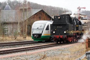 Dampfgüterzug in Greiz am 15 .03.2009
