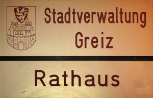 Rathaus und Stadtverwaltung Greiz Schild